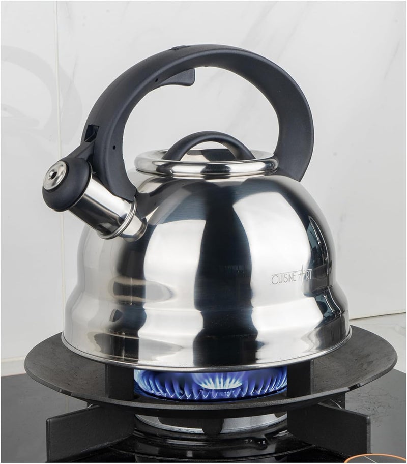 كويزين أرت إبريق شاي صفارة من الستانلس ستيل كلارا . لتر، فضي، مقبض نايلون ثابت، داخلي ساتان، غليان سريع، مناسب لجميع المواقد - Image 2